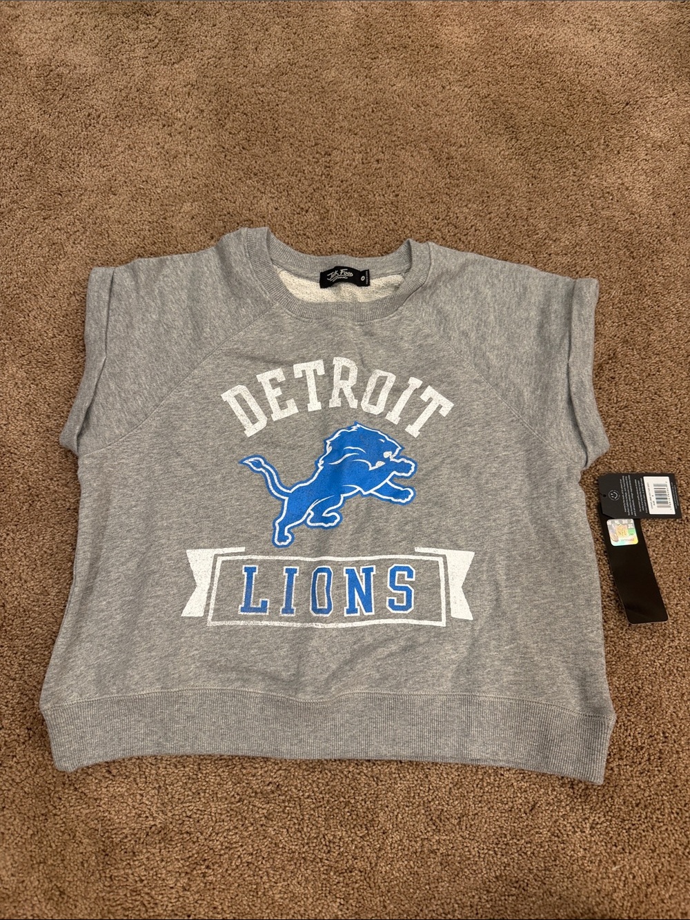 Junk Food Clothing Gray Detroit Lions Short Sleeve Sweatshirt